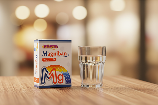 کپسول مگنیبان ویتاول کنار لیوان آب